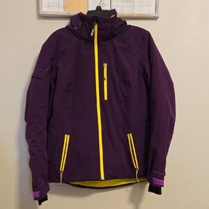 Womens Obermeyer Purple Jacket with Yellow Highlights Winter Ski Jaxkwt Sz 12